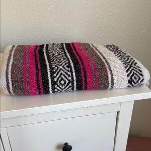 Pink & Black Striped Mexican Blanket